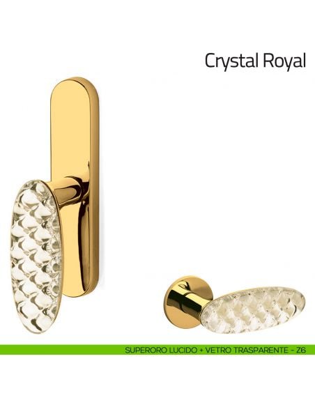 Maniglia per finestra cremonese Crystal Royal Olivari superoro lucido + vetro trasparente