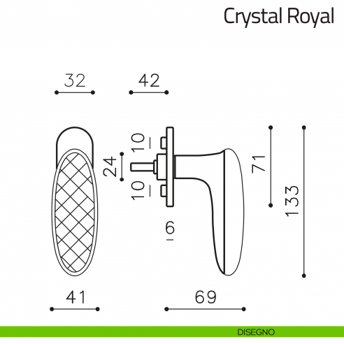 Maniglia per finestra martellina DK Crystal Royal Olivari disegno