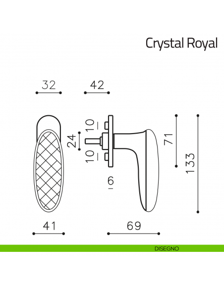 Maniglia per finestra martellina DK Crystal Royal Olivari disegno