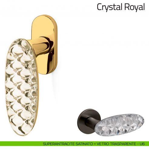 Maniglia per finestra martellina DK Crystal Royal Olivari superantracite satinato + vetro trasparente