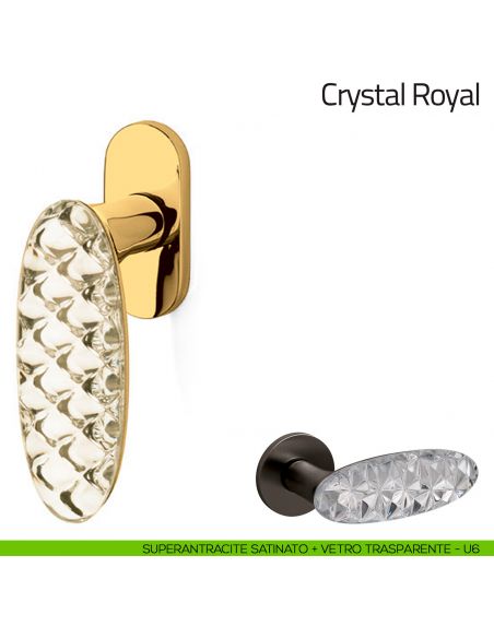 Maniglia per finestra martellina DK Crystal Royal Olivari superantracite satinato + vetro trasparente