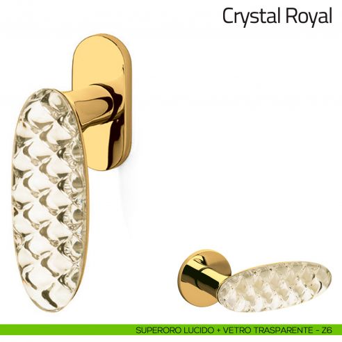 Maniglia per finestra martellina DK Crystal Royal Olivari superoro lucido + vetro trasparente