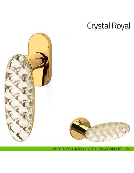 Maniglia per finestra martellina DK Crystal Royal Olivari superoro lucido + vetro trasparente