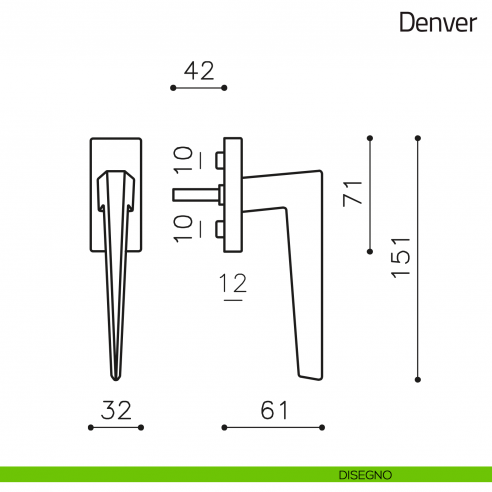 Maniglia per finestra martellina DK Denver Olivari disegno