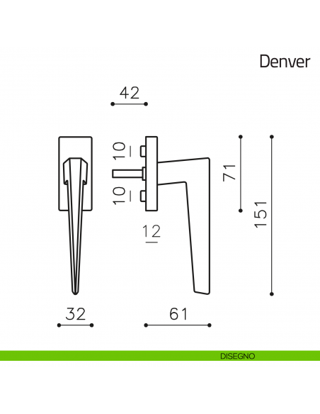 Maniglia per finestra martellina DK Denver Olivari disegno
