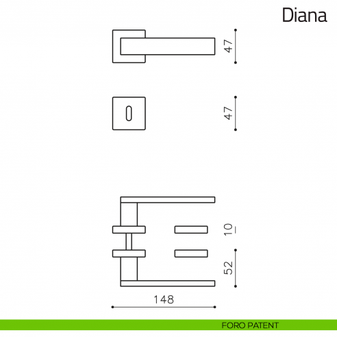 Maniglia per porta Diana Olivari foro patent