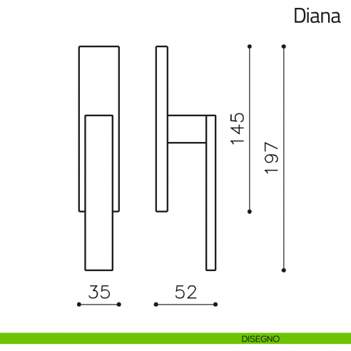 Maniglia per finestra cremonese Diana Olivari disegno