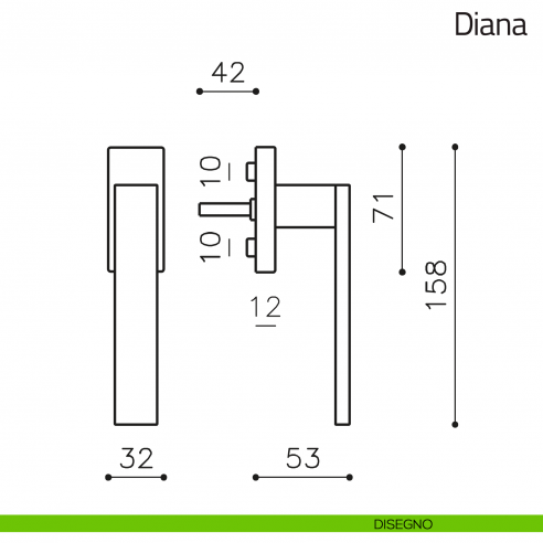 Maniglia per finestra martellina DK Diana Olivari disegno