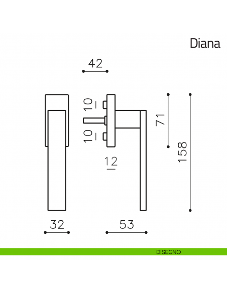 Maniglia per finestra martellina DK Diana Olivari disegno
