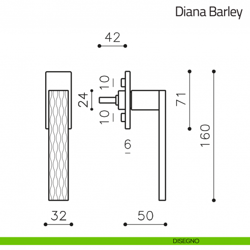 Maniglia per finestra martellina DK Diana Barley Olivari bassa disegno