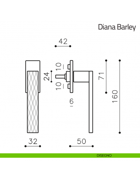 Maniglia per finestra martellina DK Diana Barley Olivari bassa disegno