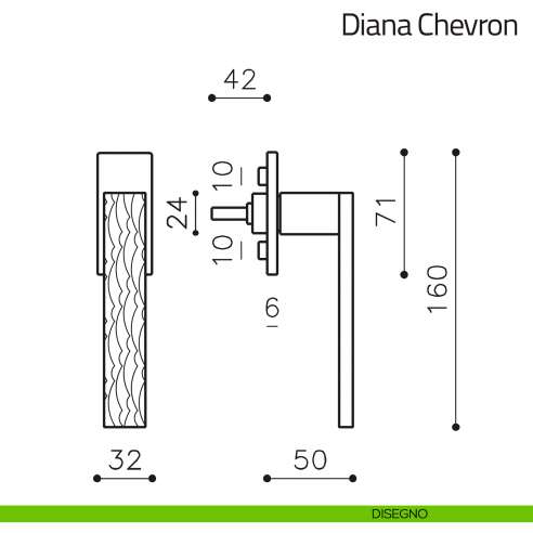 Maniglia per finestra martellina DK Diana Chevron Olivari bassa disegno