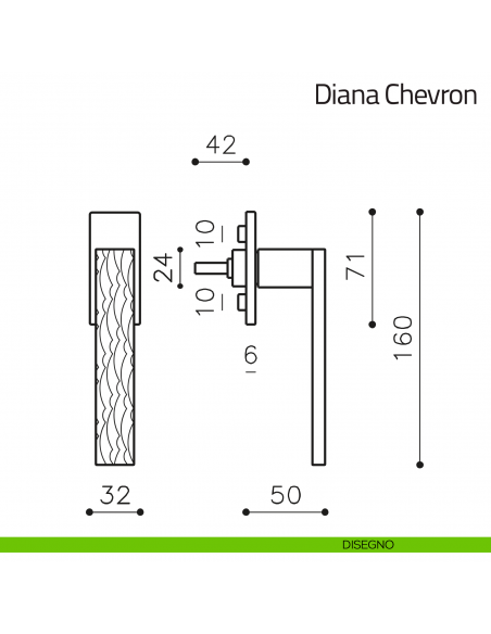 Maniglia per finestra martellina DK Diana Chevron Olivari bassa disegno