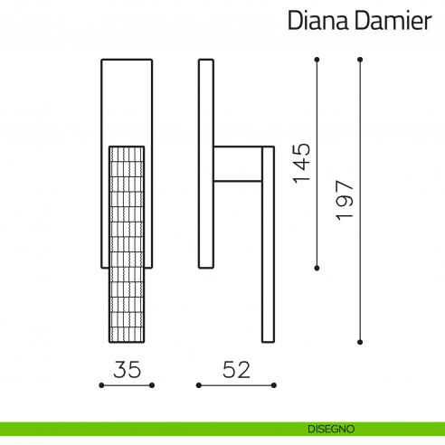 Maniglia per finestra cremonese Diana Damier Olivari disegno