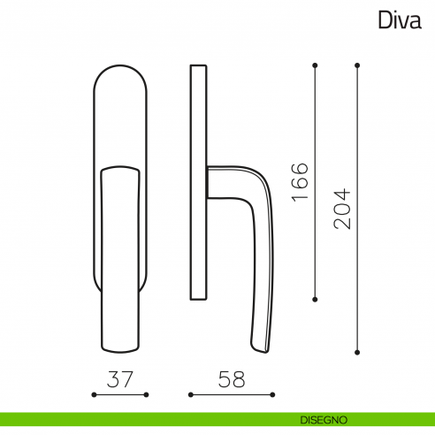 Maniglia per finestra cremonese Diva Olivari disegno