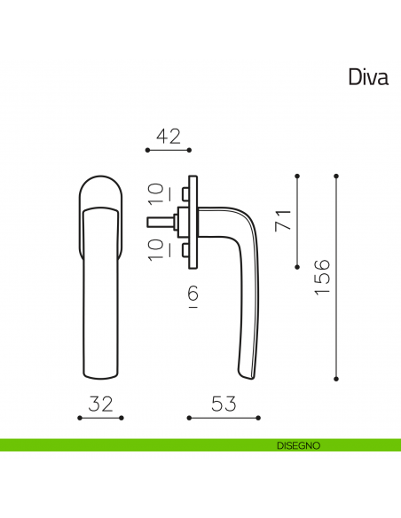 Maniglia per finestra martellina DK Diva Olivari disegno