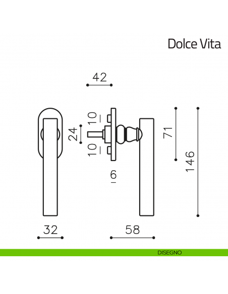Maniglia per finestra martellina DK Dolce Vita Olivari disegno