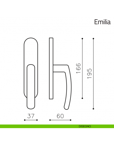 Maniglia per finestra cremonese Emilia Olivari disegno