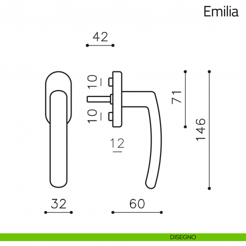 Maniglia per finestra martellina DK Emilia Olivari disegno