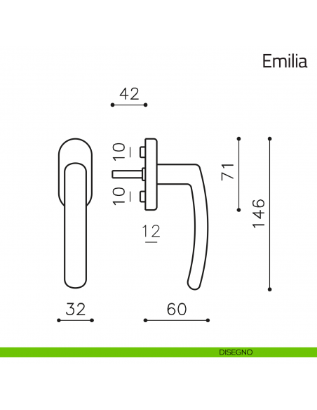 Maniglia per finestra martellina DK Emilia Olivari disegno