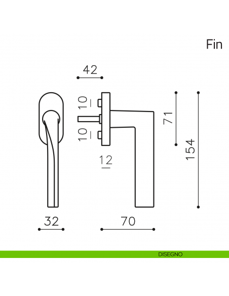 Maniglia per finestra martellina DK Fin Olivari disegno