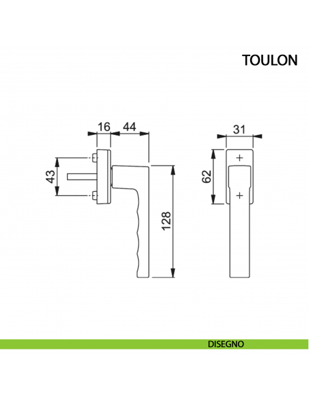Maniglia per finestra martellina DK Toulon Hoppe alluminio argento disegno