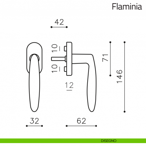 Maniglia per finestra martellina DK Flaminia Olivari disegno