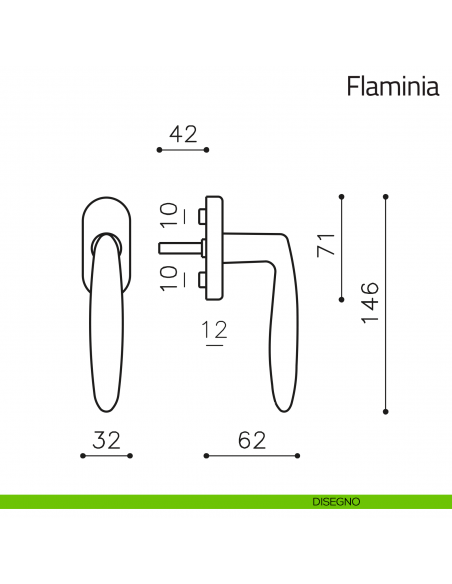 Maniglia per finestra martellina DK Flaminia Olivari disegno