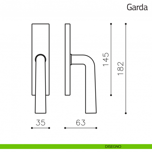 Maniglia per finestra cremonese Garda Olivari disegno