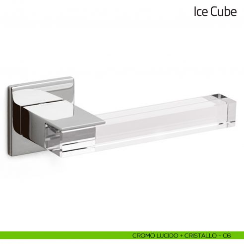 Maniglia in cristallo per porta Ice Cube Olivari bassa cromo lucido + cristallo trasparente