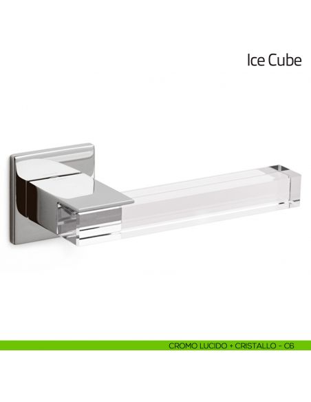 Maniglia in cristallo per porta Ice Cube Olivari bassa cromo lucido + cristallo trasparente