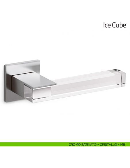 Maniglia in cristallo per porta Ice Cube Olivari bassa cromo satinato + cristallo trasparente