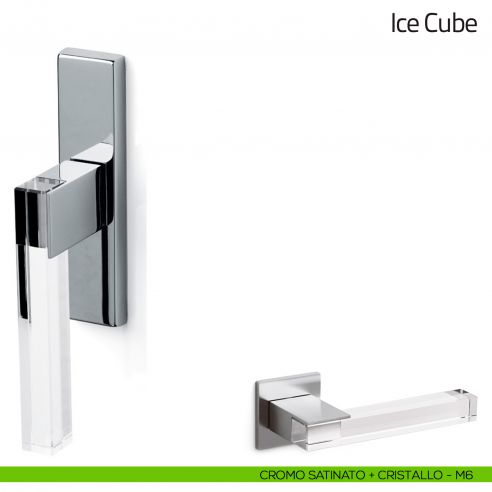 Maniglia in cristallo per finestra cremonese Ice Cube Olivari cromo satinato + cristallo trasparente