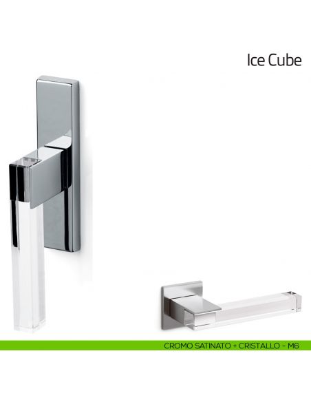 Maniglia in cristallo per finestra cremonese Ice Cube Olivari cromo satinato + cristallo trasparente