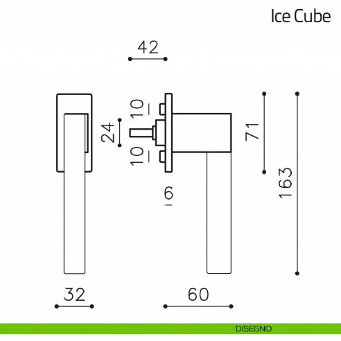 Maniglia in cristallo per finestra martellina DK Ice Cube Olivari disegno