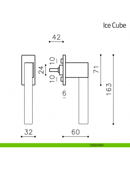 Maniglia in cristallo per finestra martellina DK Ice Cube Olivari disegno
