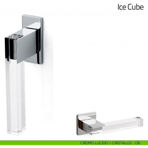 Maniglia in cristallo per finestra martellina DK Ice Cube Olivari cromo lucido + cristallo trasparente