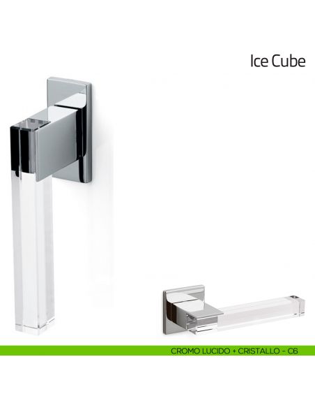 Maniglia in cristallo per finestra martellina DK Ice Cube Olivari cromo lucido + cristallo trasparente