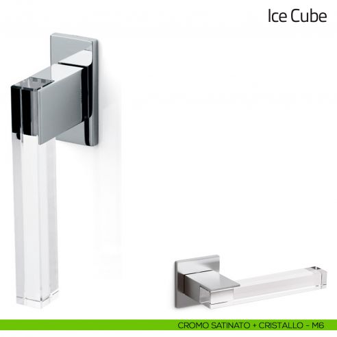 Maniglia in cristallo per finestra martellina DK Ice Cube Olivari cromo satinato + cristallo trasparente