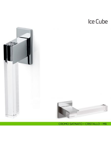 Maniglia in cristallo per finestra martellina DK Ice Cube Olivari cromo satinato + cristallo trasparente