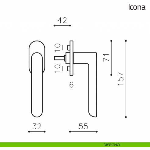 Maniglia per finestra martellina DK Icona Olivari disegno