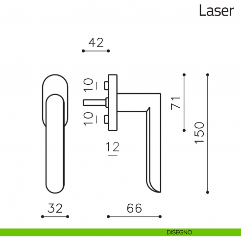 Maniglia per finestra martellina DK Laser Olivari disegno
