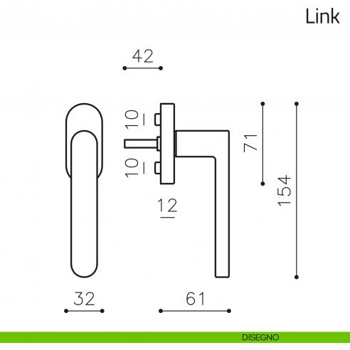 Maniglia per finestra martellina DK Link Olivari disegno