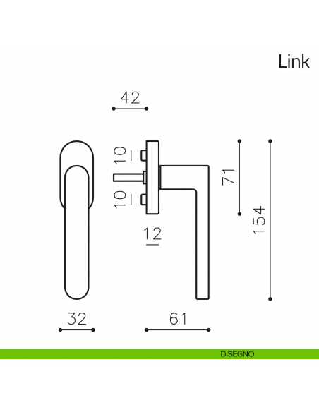 Maniglia per finestra martellina DK Link Olivari disegno
