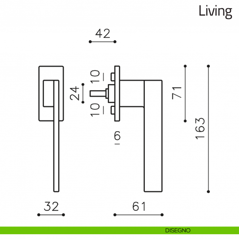 Maniglia per finestra martellina DK Living Olivari bassa disegno