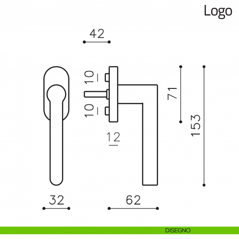 Maniglia per finestra martellina DK Logo Olivari disegno