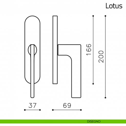 Maniglia per finestra cremonese Lotus Olivari disegno