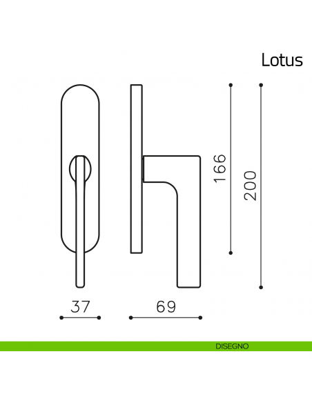 Maniglia per finestra cremonese Lotus Olivari disegno