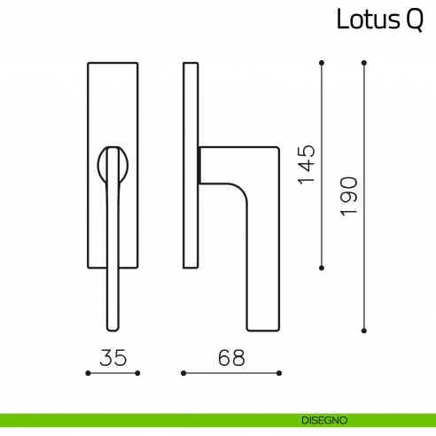 Maniglia per finestra cremonese Lotus Q Olivari disegno