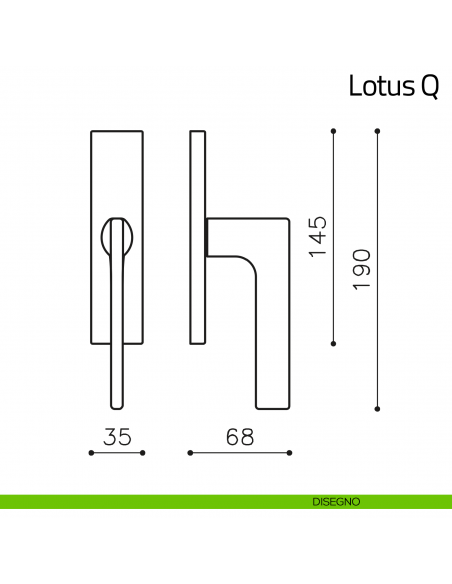 Maniglia per finestra cremonese Lotus Q Olivari disegno